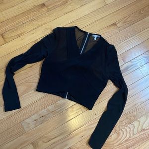 Black Crop with Zipper & Sheer Sleeves